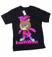 Men's S Black Crew Neck Short Sleeve Kanye West Bear Graphic Print T-Shirt picture