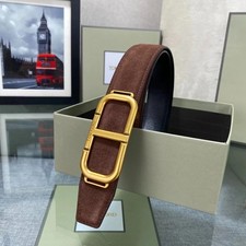 Tom Ford Men's Suede Leather Belt Brown 38mm Gold Logo Buckle NEW picture