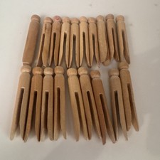 VTG Wooden Clothes Pins Pegs Old Fashioned Lot Of 19 Primitive Craft Homestead picture