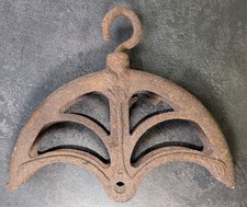 Antique Cast Iron Barn Pulley Shell Frame Crescent Openwork Steampunk Decor picture