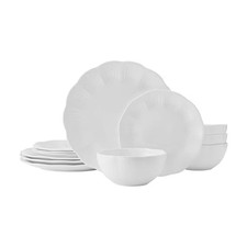 Mikasa Flora 12pc Scalloped Bone China Dinnerware Set, Service for 4, White picture