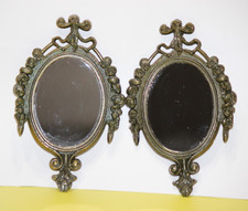 2 VTG Ornate Brass Oval Frames Mirror Hanging Floral Antique Gold 6”x4.5” Italy picture