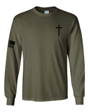 Trenz Shirt Company Christian Shirt Faith Cross Crest American Flag Mens picture
