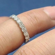 3.00Ct Round Cut Natural Diamond Enternity Engagement Band Stud 14K White Gold picture