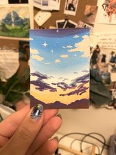 ACEO original hand painted gouache landscape starry sky mini mangos arts picture