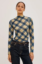 RAILS New Women's Joelle Top Navy Sage Plaid All Sizes Ships Free (MSRP $168+) picture