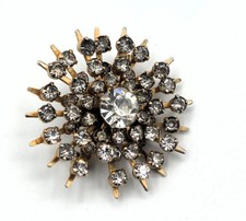 VINTAGE RHINESTONE STARBURST BROOCH GOLD TONE 3D FLORAL UNSIGNED picture