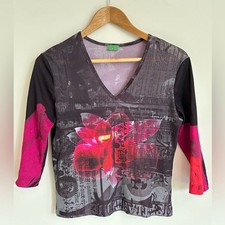 Y2K Vtg 9PM Graphic Fitted Top - slight crop- Sz L but fits like M - whimsigoth picture