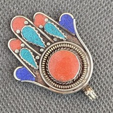 Ancient Silver Hand Of Fatima Khamsa Moroccan Talisman Colored picture
