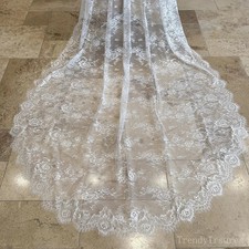 Vintage French Chantilly Lace Eyelash Mantilla Bridal Veil With Comb Handmade picture