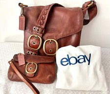 GUC Vintage Coach Legacy Bleeker Brown Tattersall Leather Bag w/Matching Wallet picture
