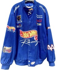 Vintage Hot Wheels Nascar Jacket Mens XL Blue 90s Jeff Hamilton Satin Lined picture