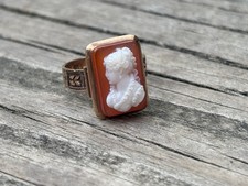 1882 Antique 14k Rose Gold Hardstone Cameo Ring size 6  picture