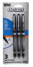 New Inc Optimus Felt Tip Pens Fine Point, 1 pack of 3 Pens ~Optimus ~ Black Ink picture