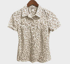 Garnet Hill Leopard Animal Print 100% cotton Button-Up Shirt 00 XS Gray NWT picture