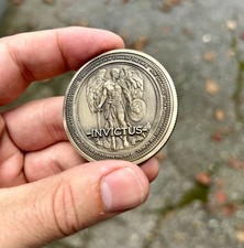 Invictus EDC Brass Coin 50mm | Warrior Engraving | 