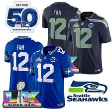 New Seahawks Men's #12 Fan 50th /Super Bowl LX Patch Game All Stitched Jersey= picture