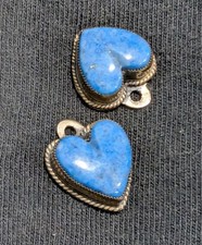 Vtg Pair Signed Don Lucas Sterling Silver Denim Lapis Heart 2 Charms / Dangles picture