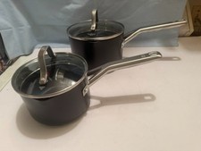 NEW Calphalon Hard-Anodized Alum Nonstick 1.5  & 2.5 QT SAUCEPAN W/STRAINER LIDS picture