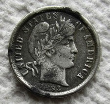 1893-O Barber Silver Dime Rare Key Date XF Bold Liberty Heavy Damage Bent picture