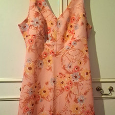 Vintage 1970s Peach Floral Pinafore Day Dress - V-Neck Midi Sundress picture