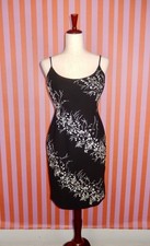 Vintage Y2K Black White Embroidered Botanical Fern Wildflowers Cocktail Dress picture