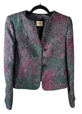 Giorgio Armani Collezioni Croc Lizard Women’s Blazer 8 Metallic Purple Green picture