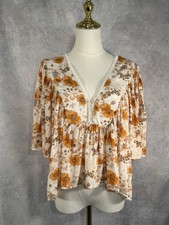 Les Soeurs Boho Floral Peasant  Size Orange Ivory Fall Cottagecore Lace Floral picture