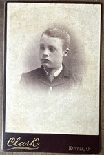 Antique 1890s Cabinet Card Photo Young Boy Clark Photographer Elyria Ohio picture