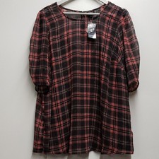 Torrid Chiffon Plaid Ruched Sleeve Blouse With Cami Women's 2X Office Casual NWT picture