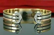 0.50Ct Round Cut Real Moissanite Women's Cuff Bracelet 14K Tri Gold Plated picture