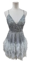 ASOS Edition Gray Sequin Feather Mini Dress US 4 UK 8 Open Back Cocktail Silver picture