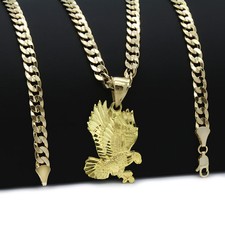 Men's 18k Gold Plated Eagle Pendant 6mm Cuban Chain Necklace 24