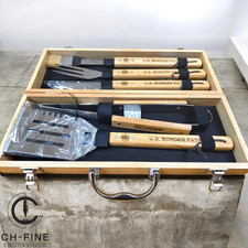 US. Border Patrol - Complete Wood BBQ Grill Tool Set picture