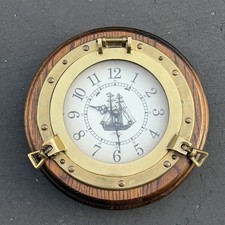Wuersch Porthole Wall Clock Fall River Mass Maritime Ship Brass Wood - No Key picture
