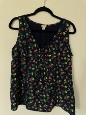 Merona Navy Blue Floral Pintuck Lace Henley Tank Top Size L picture