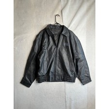VTG Burks Bay Mens 2XL Black Genuine Leather NRA Bomber Jacket Full Zip picture