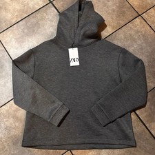 ZARA Dark Gray Textured Knit Pullover Hoodie picture
