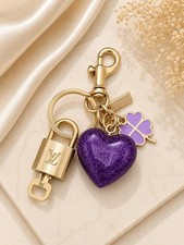 Authentic Louis Vuitton Gold Padlock 🔒Shiny LV Key + Unbranded Heart Bag Charm picture