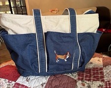 L.L.Bean Boat & Tote - Denim Garden Tote - Embroidered with Basset Hound picture