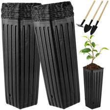 Tall Deep Tree Pot, 50Pcs Plastic Plant Seedling Treepots Flower Black picture