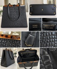Fendi 3Jours Large Tote Black Crocodile Embossed Leather Tortoise 8BH272 picture