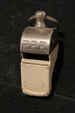 ANTIQUE P.R.R. RAILROAD WATCHMAN'S WHISTLE - EMBOSSED - WORKS - RARE picture