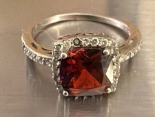 Vtg 925k Turkish Sterling Silver Ring Red Stone Basket Setting Size 7.5 picture