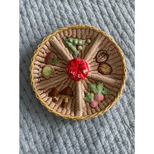 Vintage 1970s Japan Majolica Divided Serving Dish Mushroom Vegetable Wicker picture
