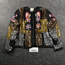 Stenay Sequin Jacket Womens M Multi Excellent Vintage Silk Floral Beaded Patch picture