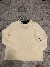 NWT Talbots Cable Knit Sweater Black Bow Back Cream Ivory Pullover Large picture