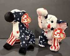 TY Beanie Baby Lefty & Righty 2000 Donkey Elephant Patriotic Pair With Tags picture
