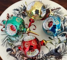 Bradford VINTAGE GLASS TRIPLE INDENT CHRISTMAS ORNAMENTS Red, Blue, Gold, Green picture