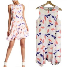 NWT Cece Delaney Feather Print Dress Sleeveless Antiq White Sz 8 picture